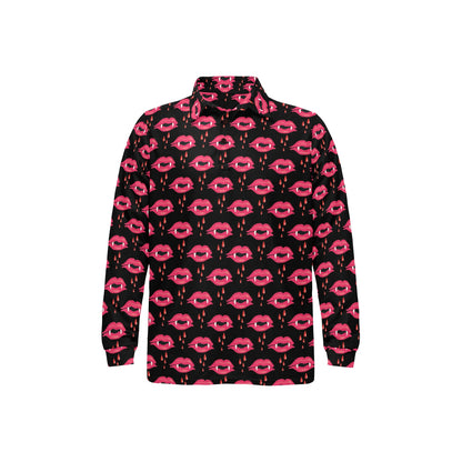 Vampire Lips Print Design LKS303 Long Sleeve Polo Shirt For Men's