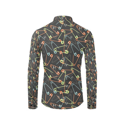 Safety Pin Print Design LKS301 Men's Long Sleeve Dress Shirt