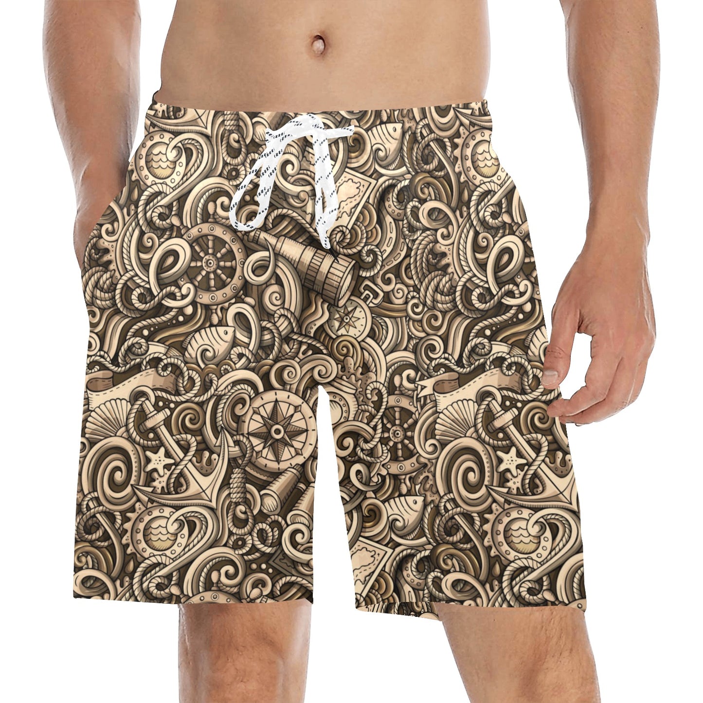 Nautical Tattoo Design Themed Print Men's Swim Trunks Beach Shorts