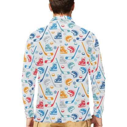 Hockey Equipment Print Design LKS301 Long Sleeve Polo Shirt For Men's