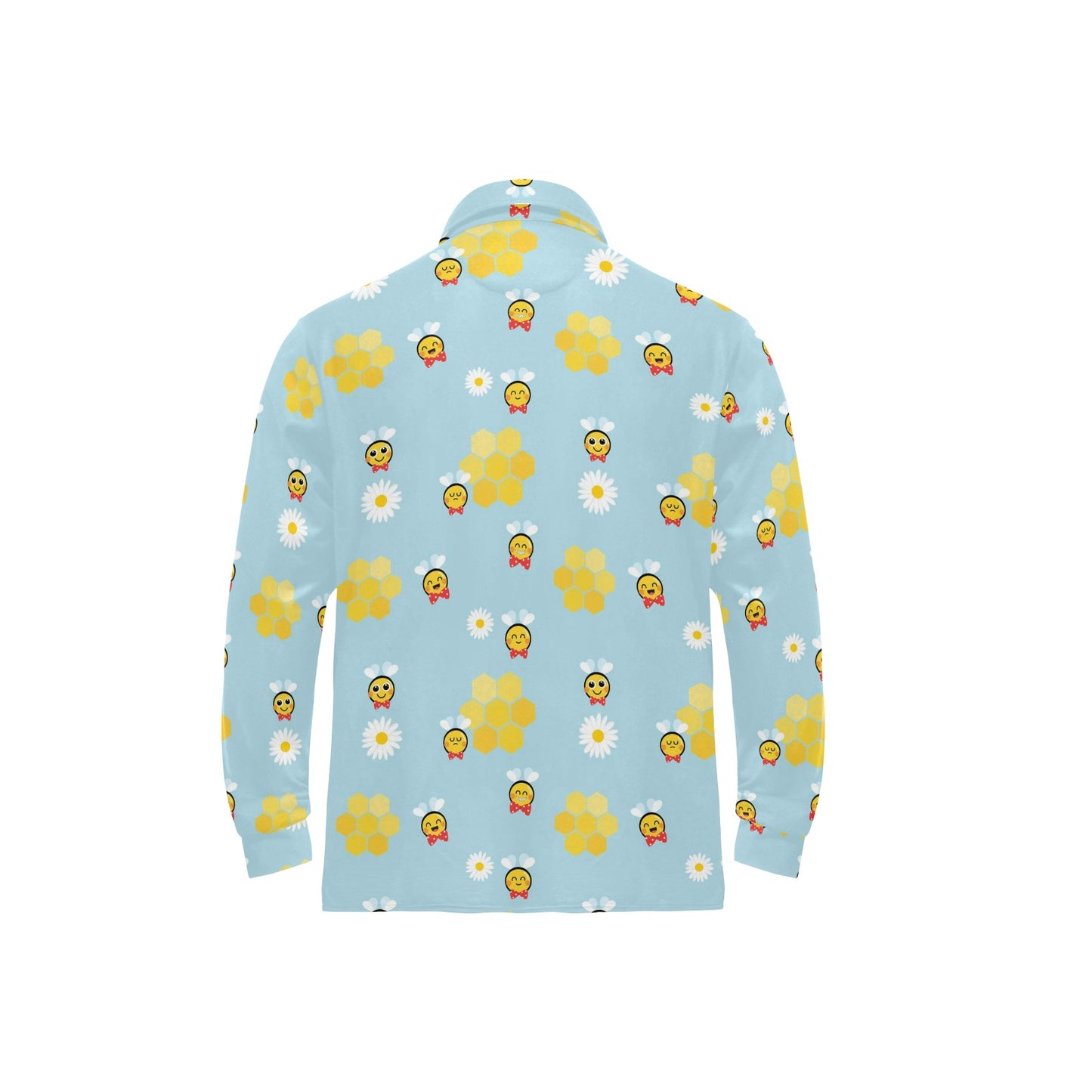 Bee Cute Print Design LKS304 Long Sleeve Polo Shirt For Men's