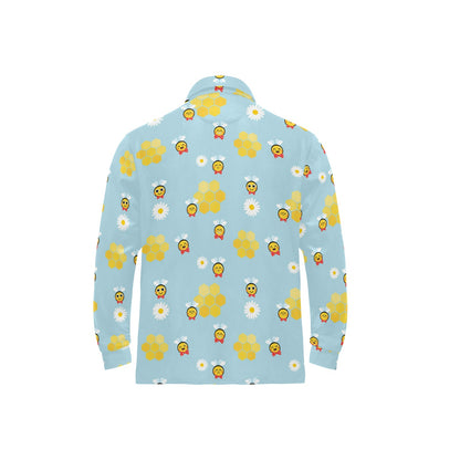 Bee Cute Print Design LKS304 Long Sleeve Polo Shirt For Men's