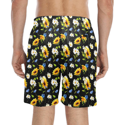 Sunflower Chamomile Bright Color Print Men's Swim Trunks Beach Shorts
