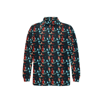 Mermaid Girl Themed Design Print Long Sleeve Polo Shirt For Men's