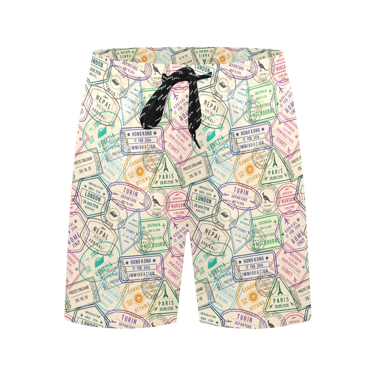 Travel Stamp Print Design LKS303 Men's Swim Trunks Beach Shorts