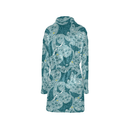 Manta Ray Tribal Pattern Print Design 03 Women's Fleece Robe