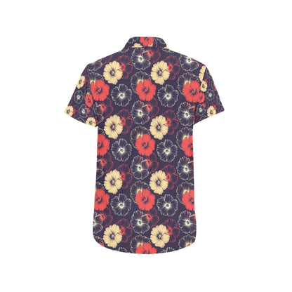 Tropical Flower Print Design LKS302 Men Short Sleeve Button Up Shirt