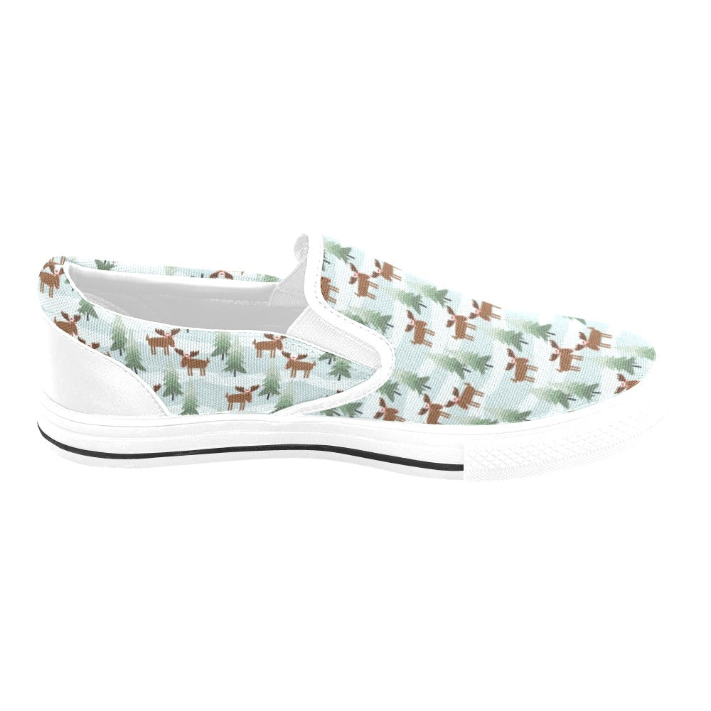 Moose Print Design LKS402 White Slip Ons Canvas Women's Shoes