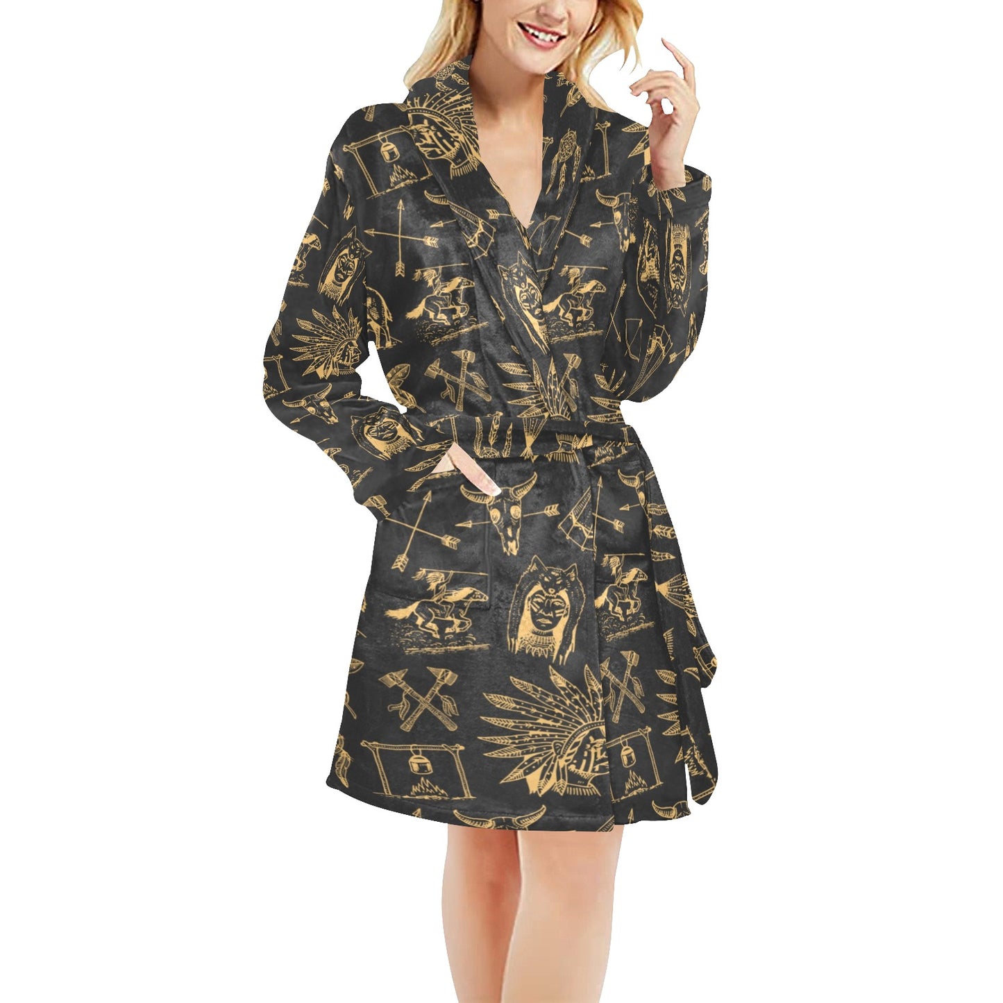 American indian Gold Style Women's Fleece Robe