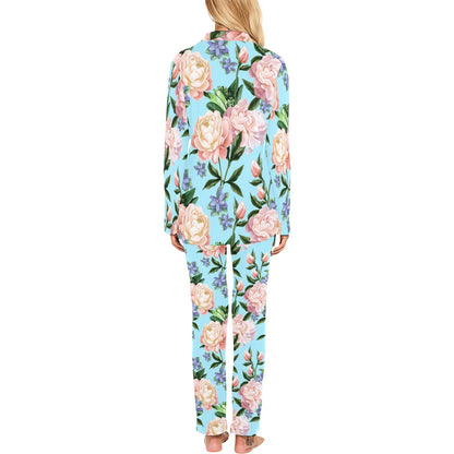Peony Pattern Print Design PE02 Women's Long Pajama Set