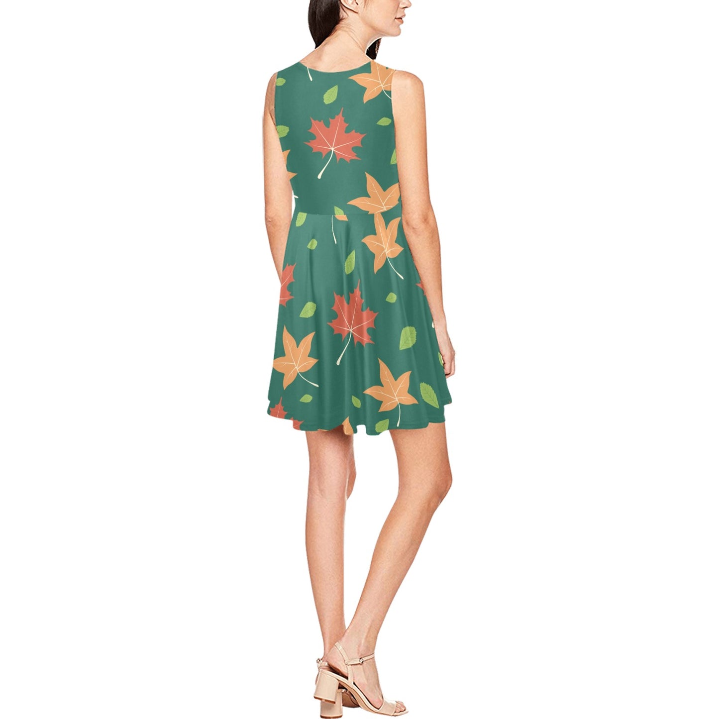 Maple Leaf Pattern Print Design 04 Sleeveless Dress