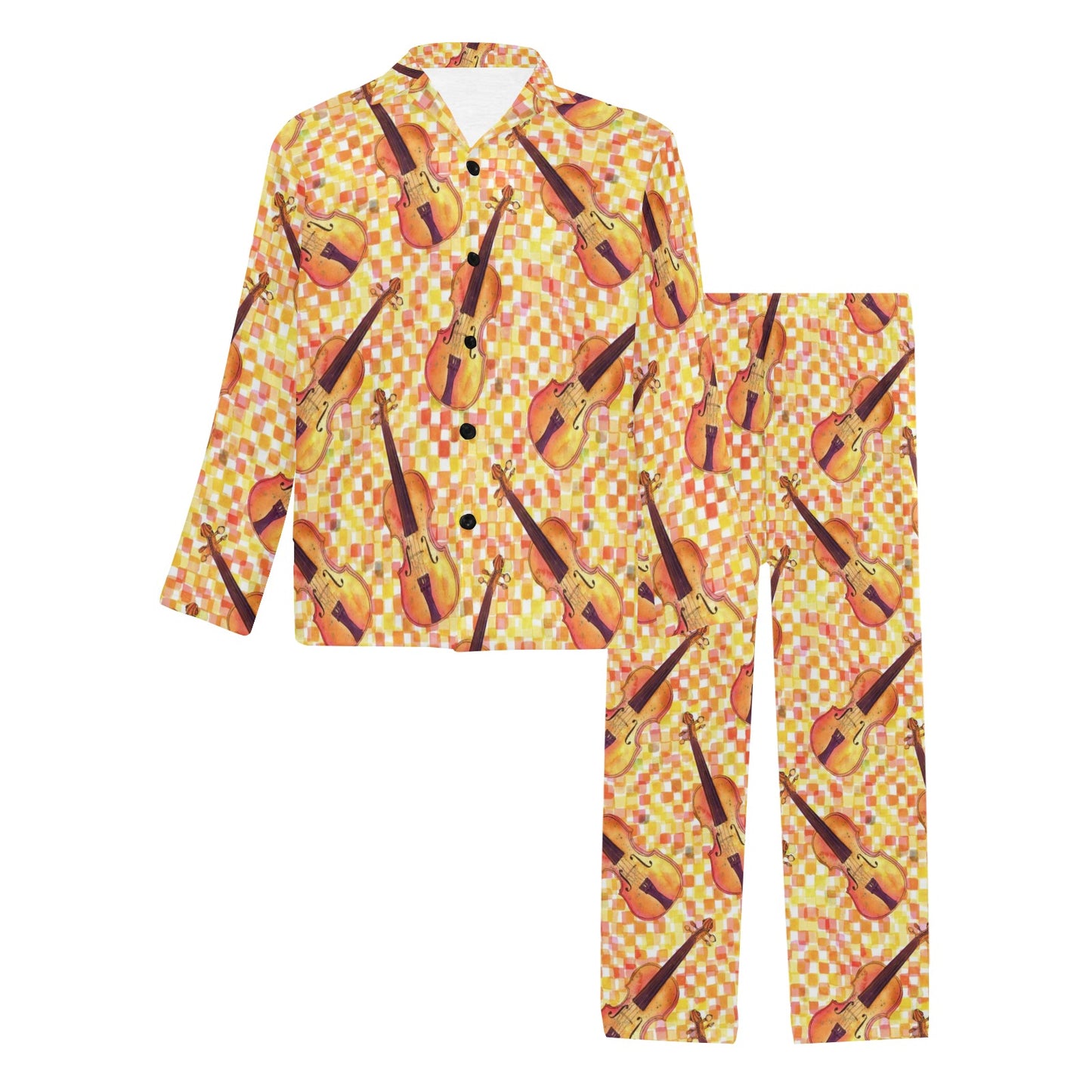 Violin Pattern Print Design 03 Men's Long Pajama Set