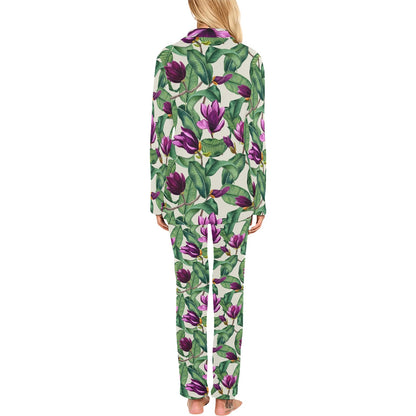 Magnolia Pattern Print Design MAG07 Women's Long Pajama Set