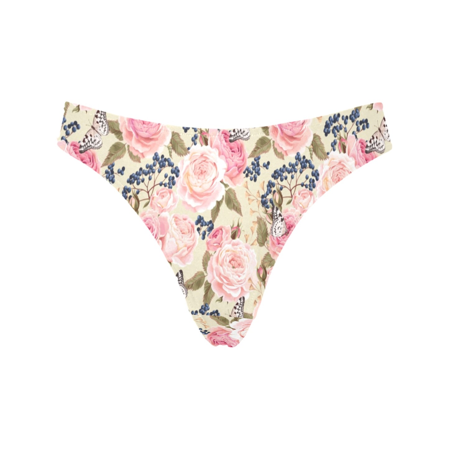 Floral Pink Butterfly Print Women's Thongs