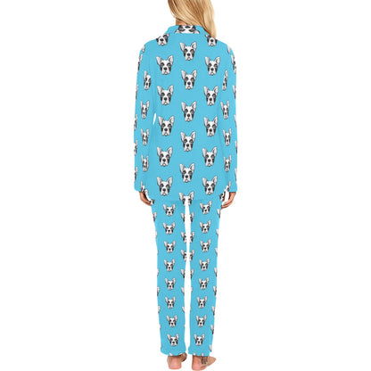 Boston Terrier Pattern Print Design 01 Women's Long Pajama Set