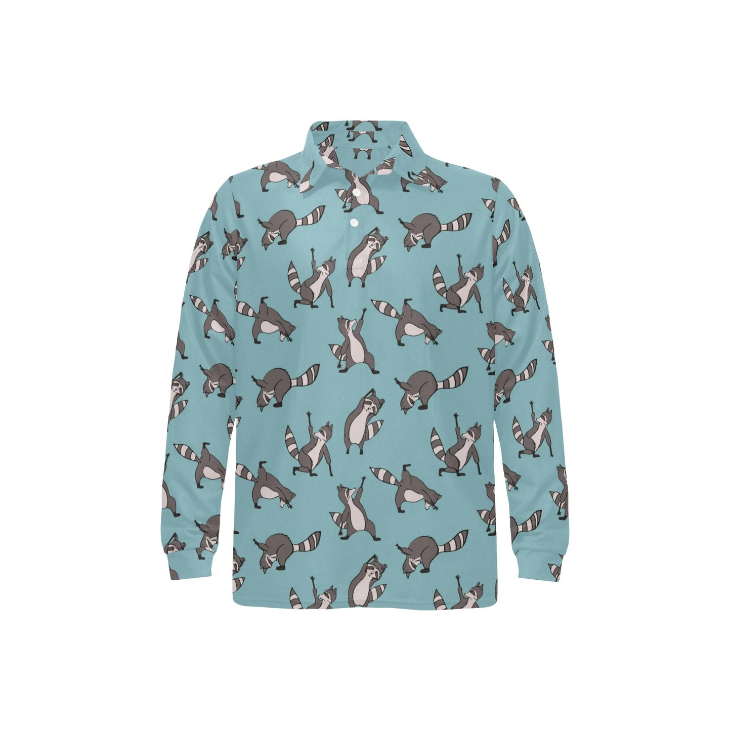 Raccoon Pattern Print Design A07 Long Sleeve Polo Shirt For Men's