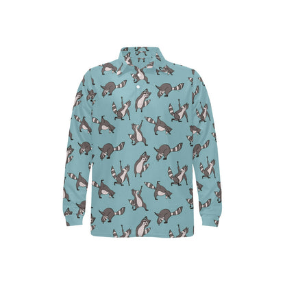 Raccoon Pattern Print Design A07 Long Sleeve Polo Shirt For Men's