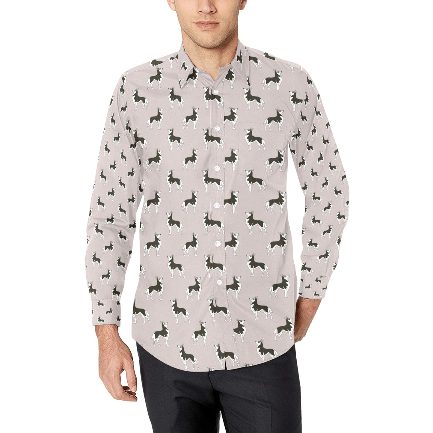 Siberian Huskies Print Design LKS301 Men's Long Sleeve Dress Shirt