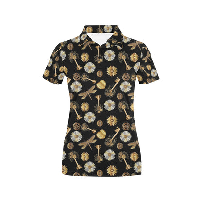 Steampunk Dragonfly Design Themed Print Women's Polo Shirt