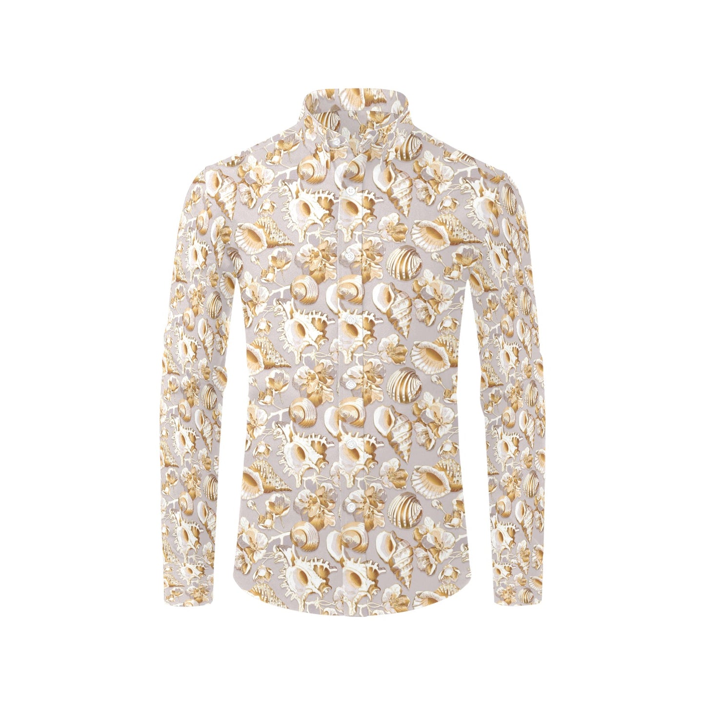 Seashell Print Design LKS309 Men's Long Sleeve Dress Shirt