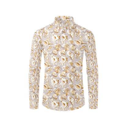 Seashell Print Design LKS309 Men's Long Sleeve Dress Shirt