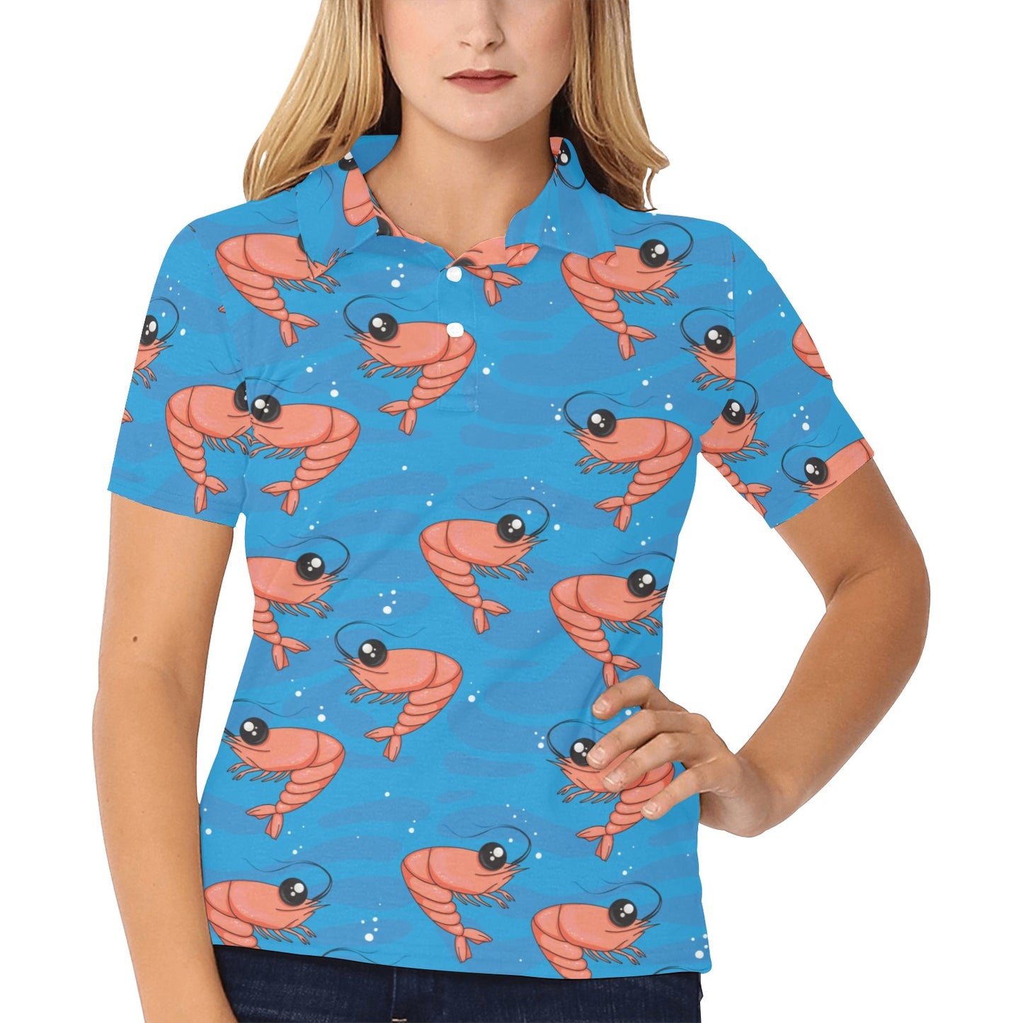 Prawn Cute Pattern Print Design 03 Women's Polo Shirt