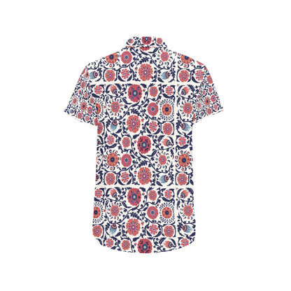 Suzani Print Design LKS304 Men Short Sleeve Button Up Shirt