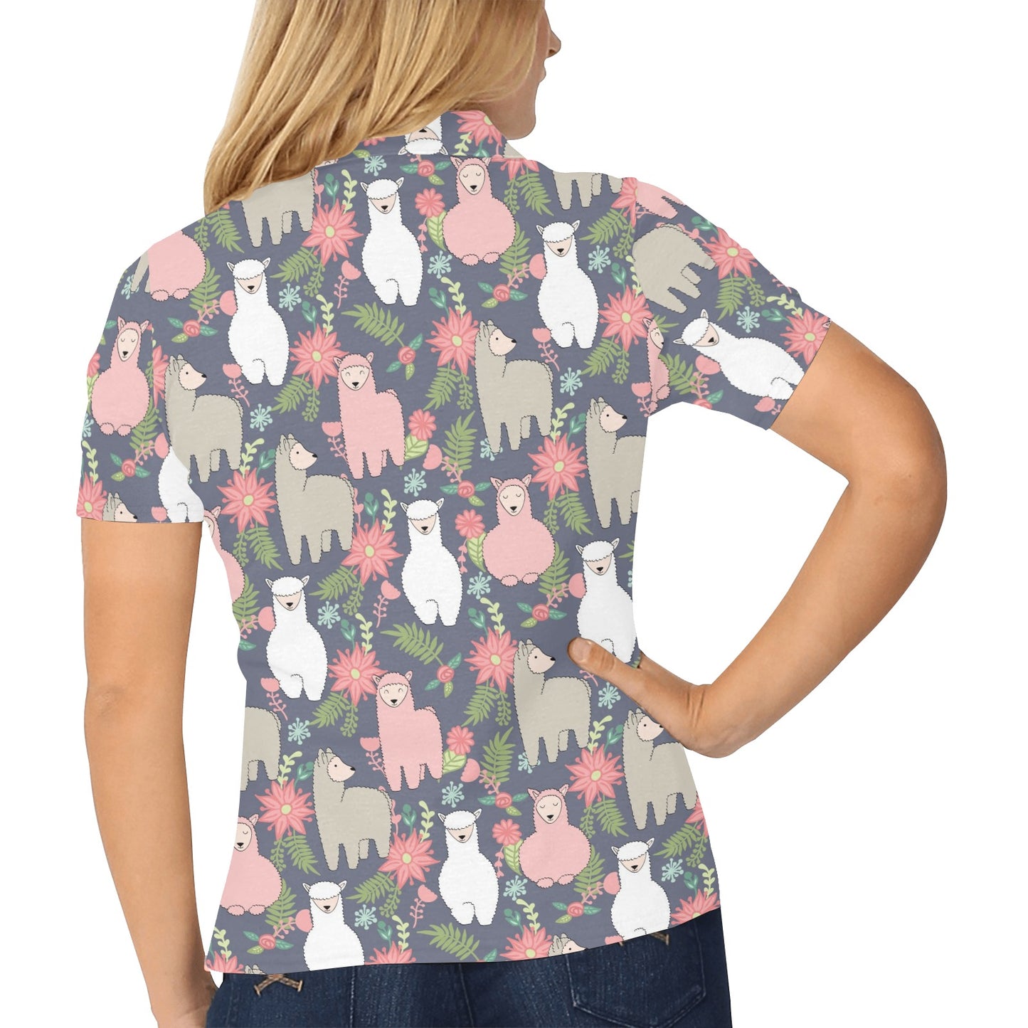 Alpaca Pattern Print Design 03 Women's Polo Shirt