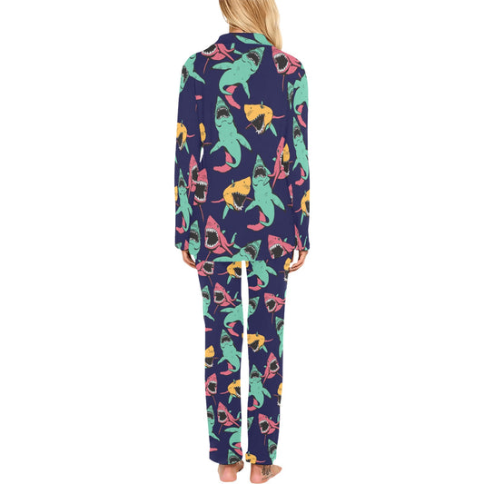 Shark Bite Pattern Women's Long Pajama Set