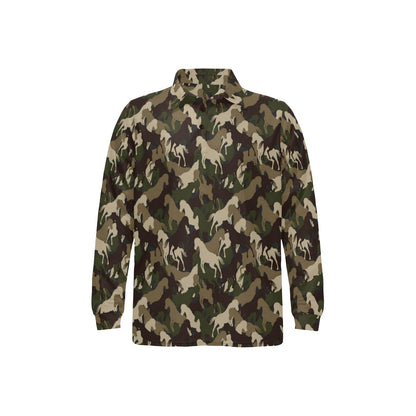 Horse Camo Themed Design Print Long Sleeve Polo Shirt For Men's