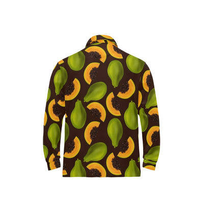 Papaya Pattern Print Design PP04 Long Sleeve Polo Shirt For Men's