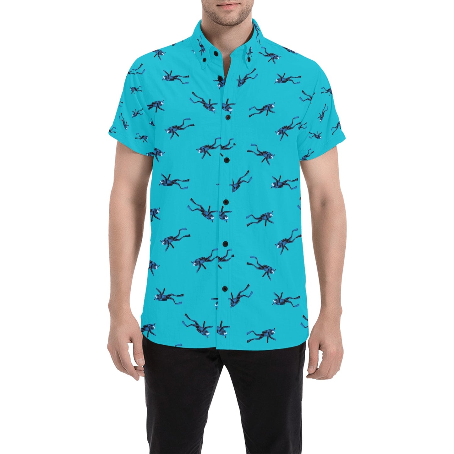 Scuba Driver Print Design LKS304 Men Short Sleeve Button Up Shirt