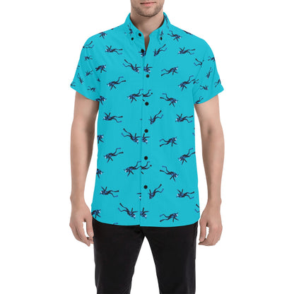 Scuba Driver Print Design LKS304 Men Short Sleeve Button Up Shirt
