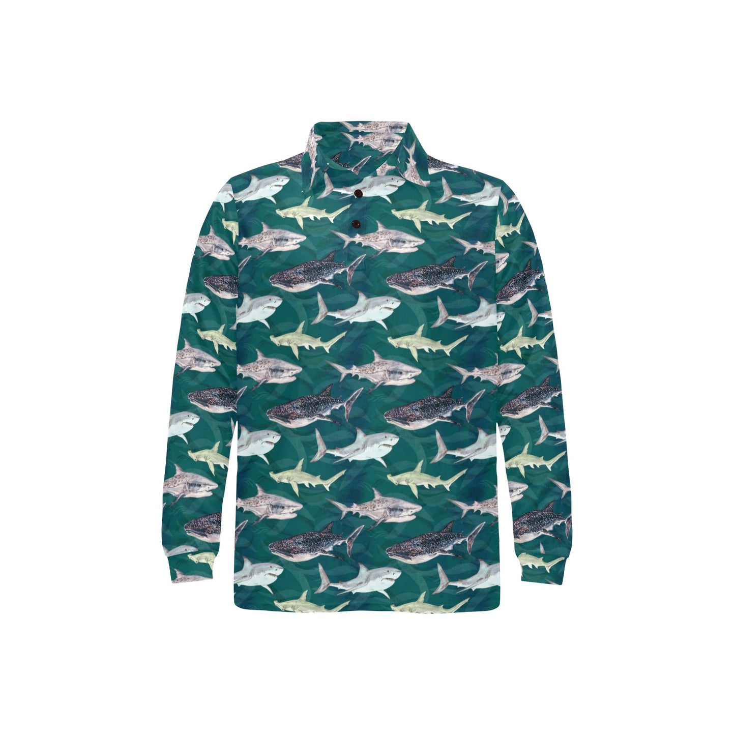 Shark Style Print Long Sleeve Polo Shirt For Men's