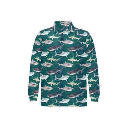 Shark Style Print Long Sleeve Polo Shirt For Men's
