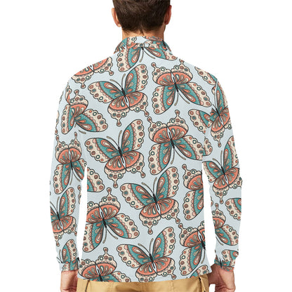 Butterfly Pattern Long Sleeve Polo Shirt For Men's