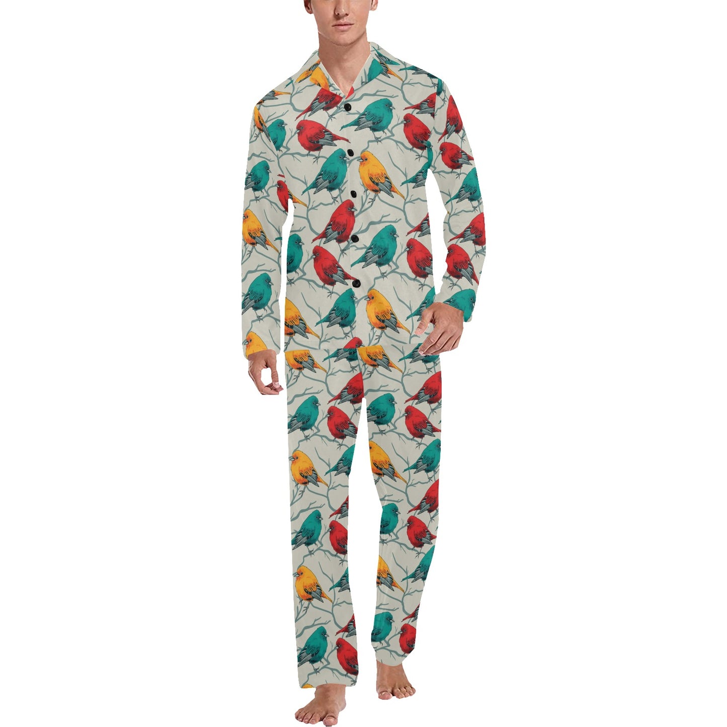 Birds Pattern Print Design 04 Men's Long Pajama Set
