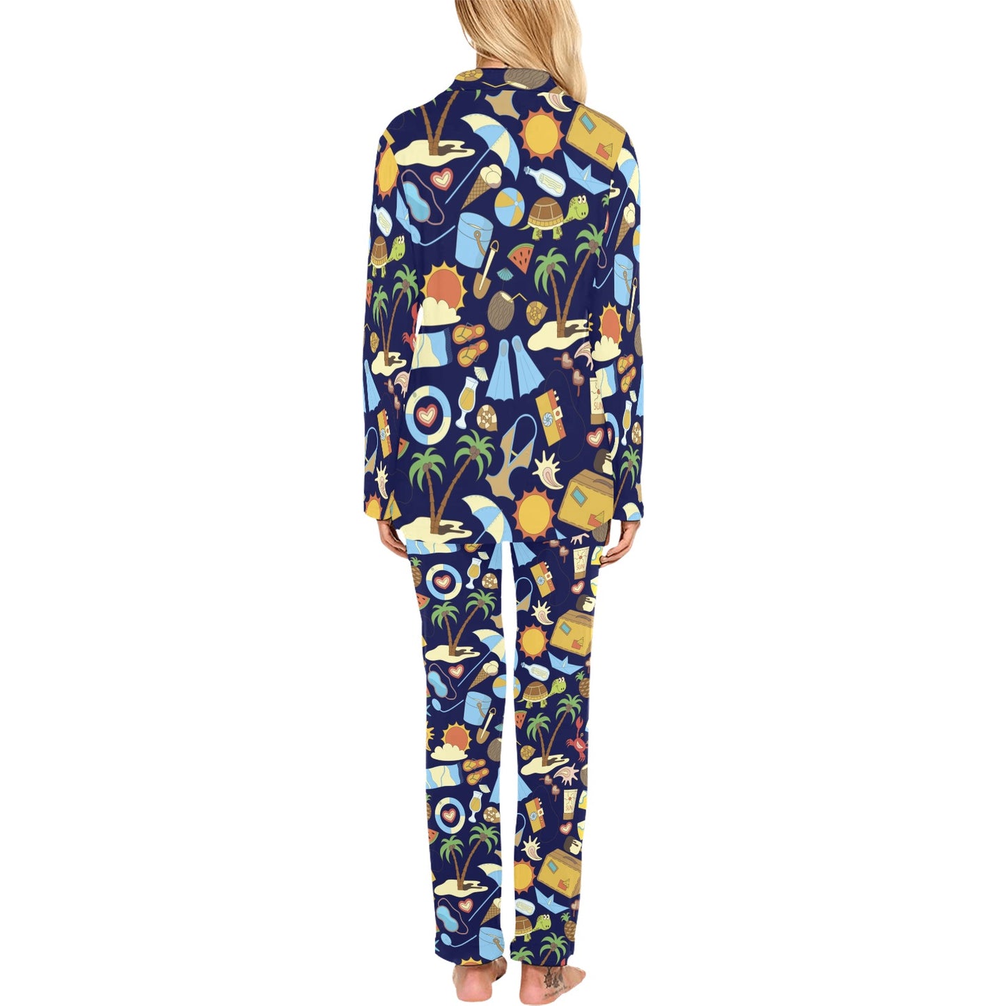 Beach Themed Pattern Print Design 04 Women's Long Pajama Set
