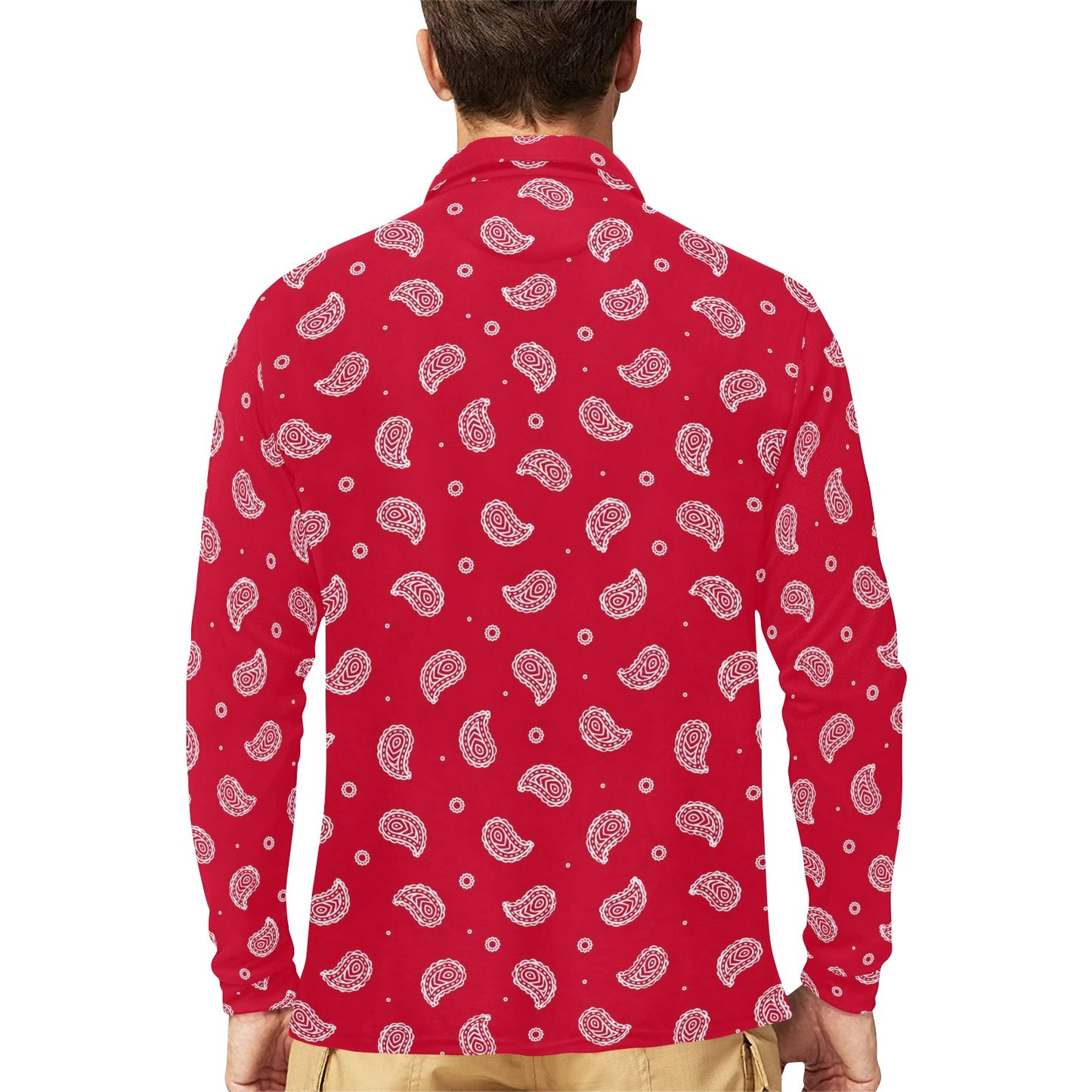 Bandana Red Paisley Print Design LKS305 Long Sleeve Polo Shirt For Men's