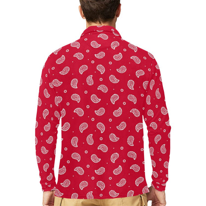 Bandana Red Paisley Print Design LKS305 Long Sleeve Polo Shirt For Men's