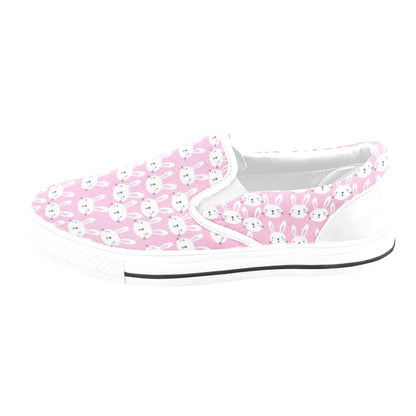Rabbit Print Design LKS401 White Slip Ons Canvas Women's Shoes