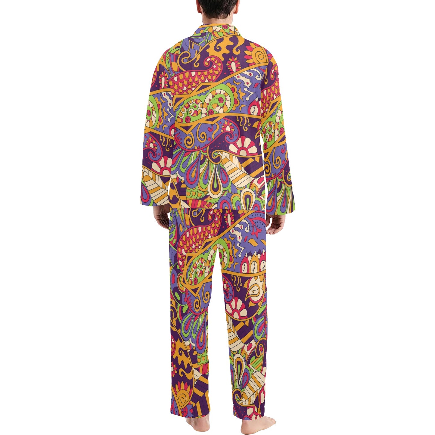Funky Retro Pattern Print Design A04 Men's Long Pajama Set