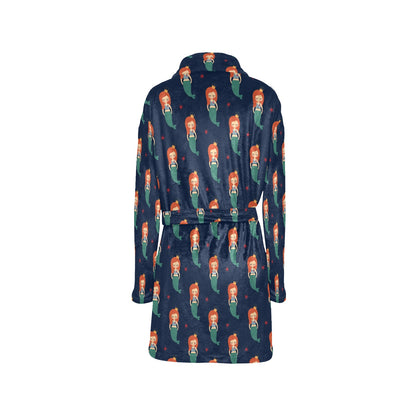 Mermaid Girl Pattern Print Design 01 Women's Fleece Robe