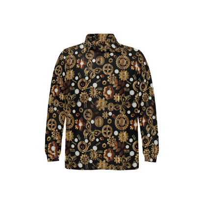 Steampunk Butterfly Design Themed Print Long Sleeve Polo Shirt For Men's
