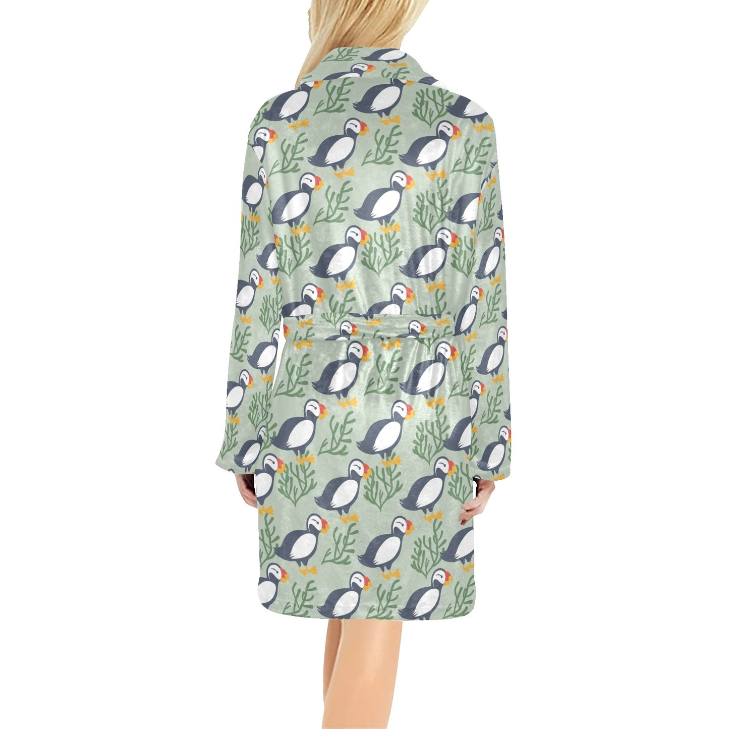 Puffin Pattern Print Design A04 Women's Fleece Robe