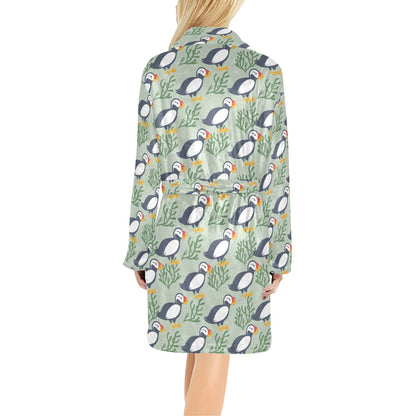 Puffin Pattern Print Design A04 Women's Fleece Robe