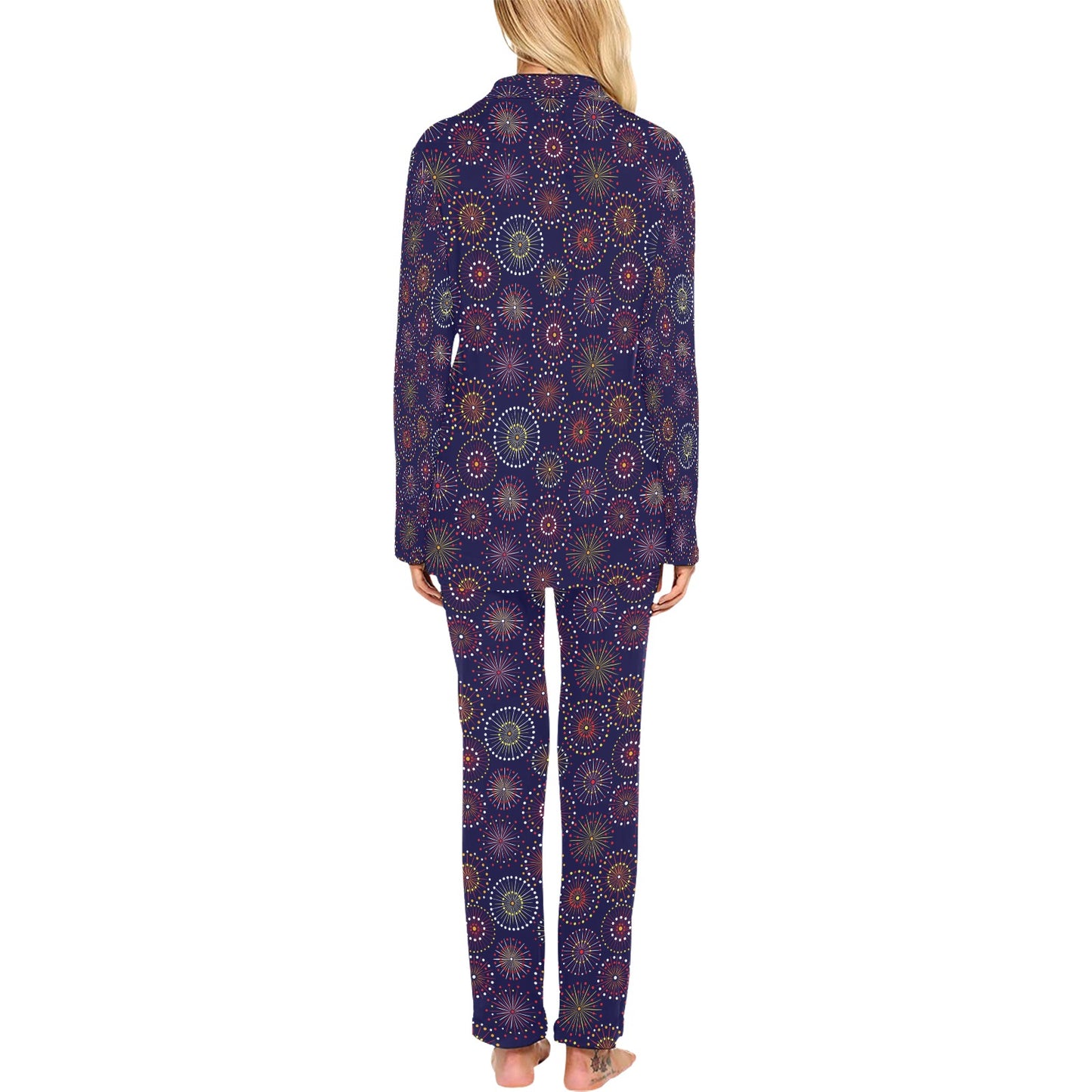 Firework Flower Style Print Design LKS302 Women's Long Pajama Set