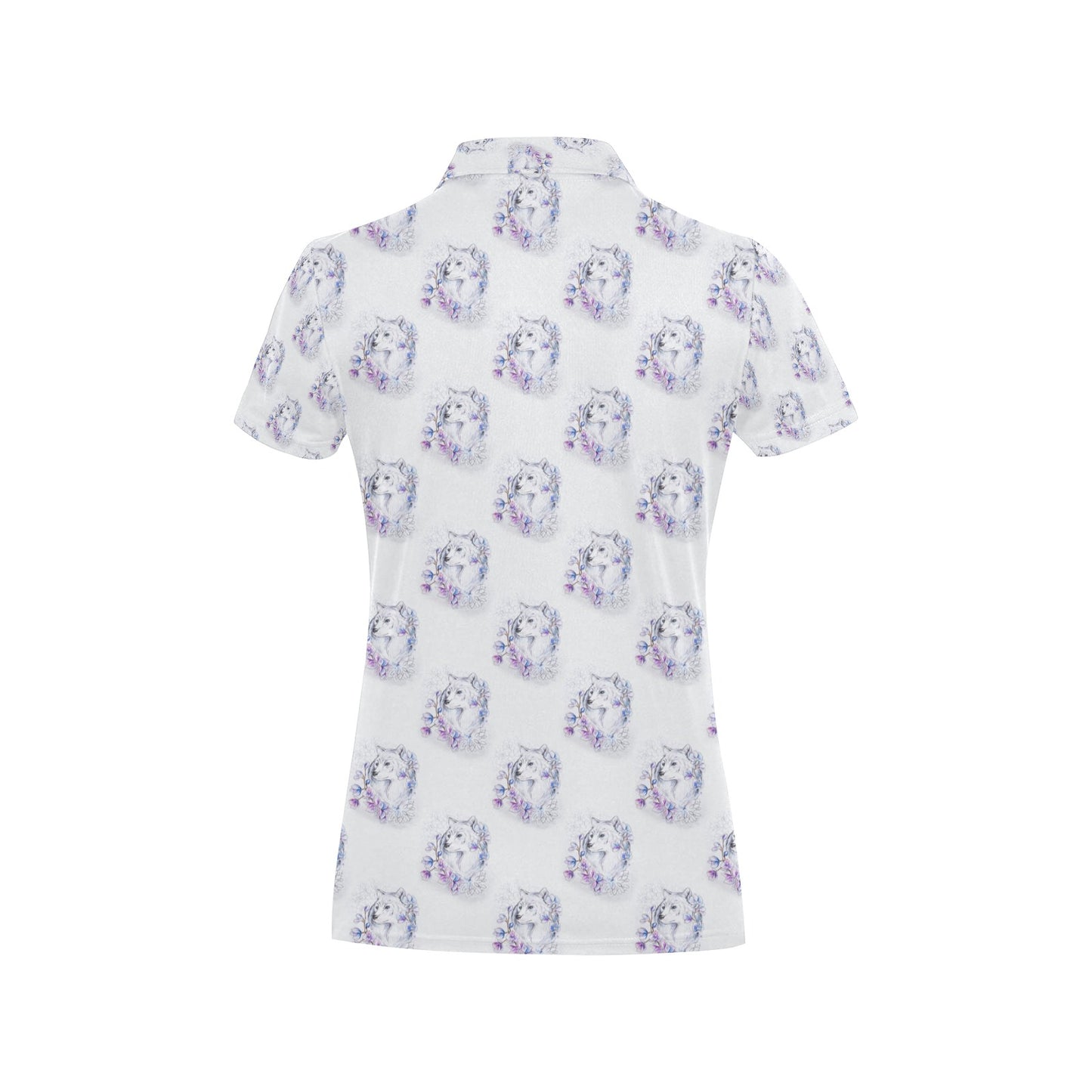 Wolf with Flower Print Design Women's Polo Shirt