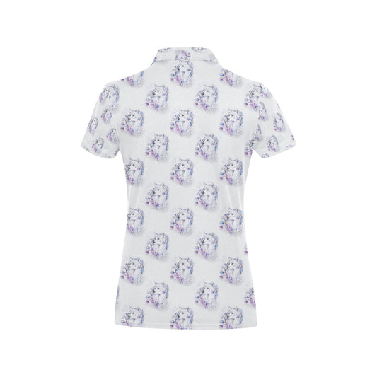 Wolf with Flower Print Design Women's Polo Shirt