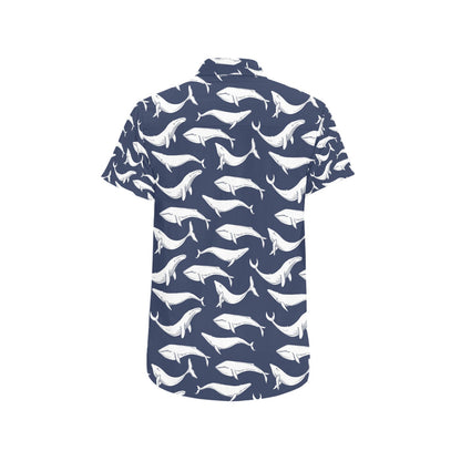 Whale Print Design LKS308 Men Short Sleeve Button Up Shirt